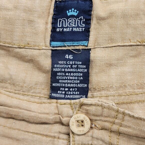 Nat Nast Mens Beige Cotton Casual Zip Flat Front Cargo Shorts Mid‎ Rise Size 46 - Picture 2 of 6